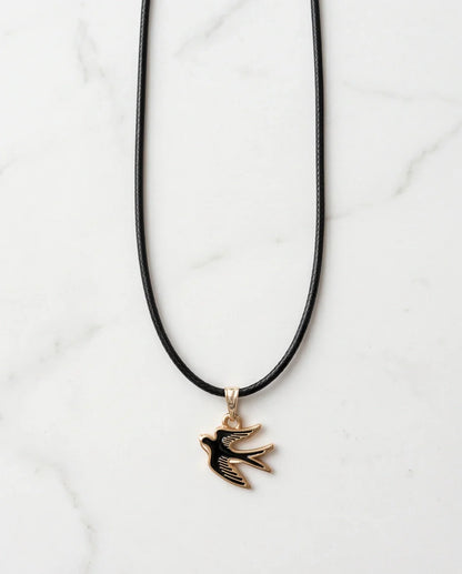 Gold and Black Soaring Swallow Necklace