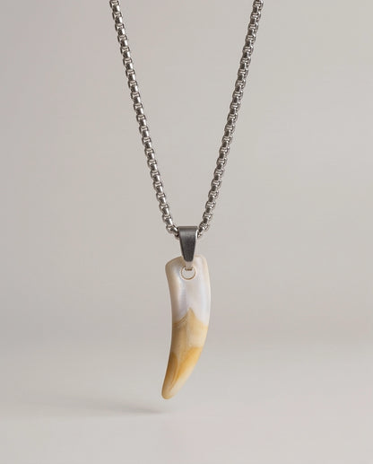 Silver Agate Tooth Pendant Chain Necklace