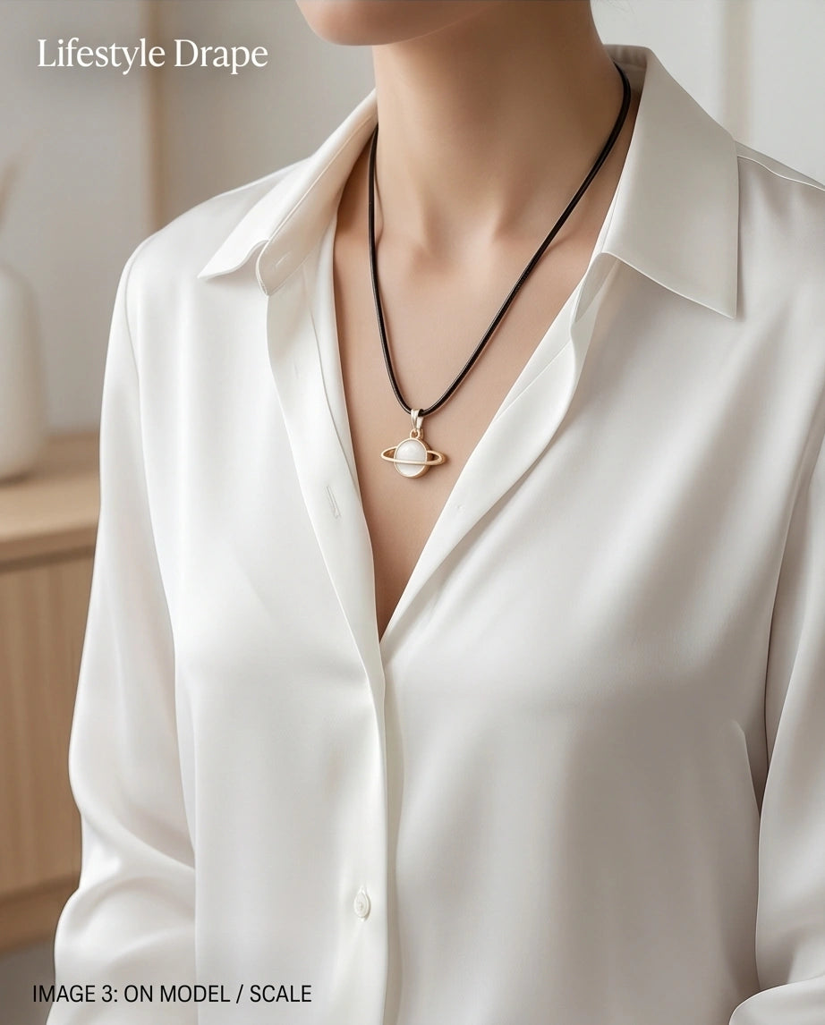 Gold and White Bow Ribbon Necklace