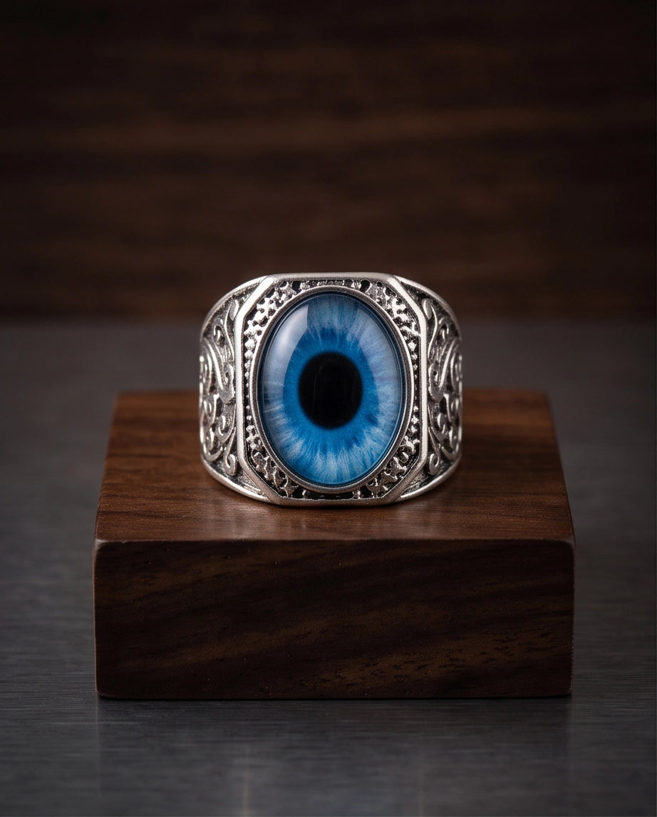 Azure Iris Filigree Octagonal Silver Ring