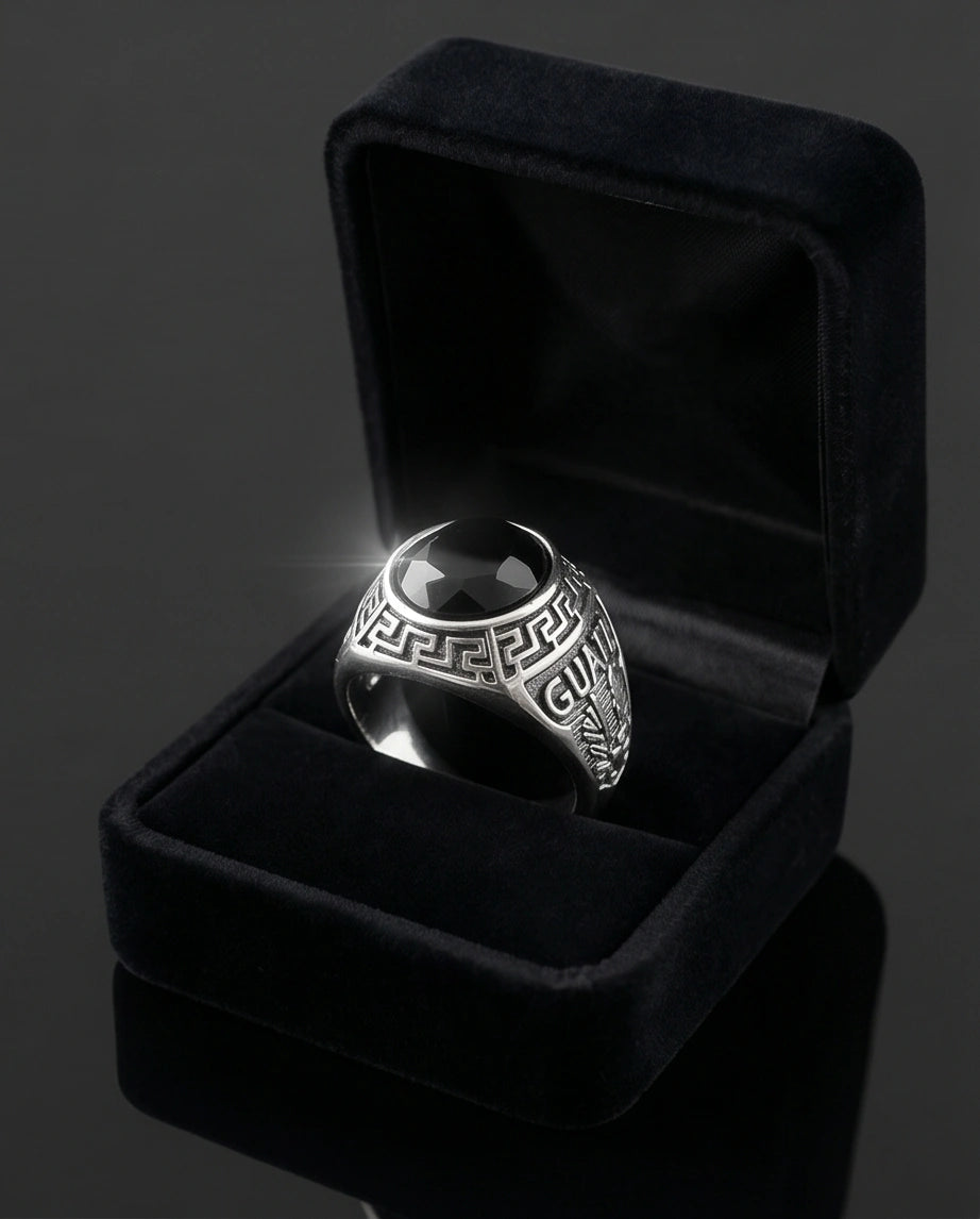 Vintage Black Onyx Military Signet Ring