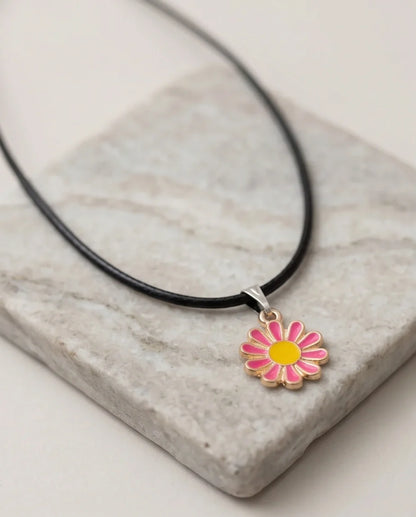 Pink Daisy Flower Enamel Pendant Choker Necklace