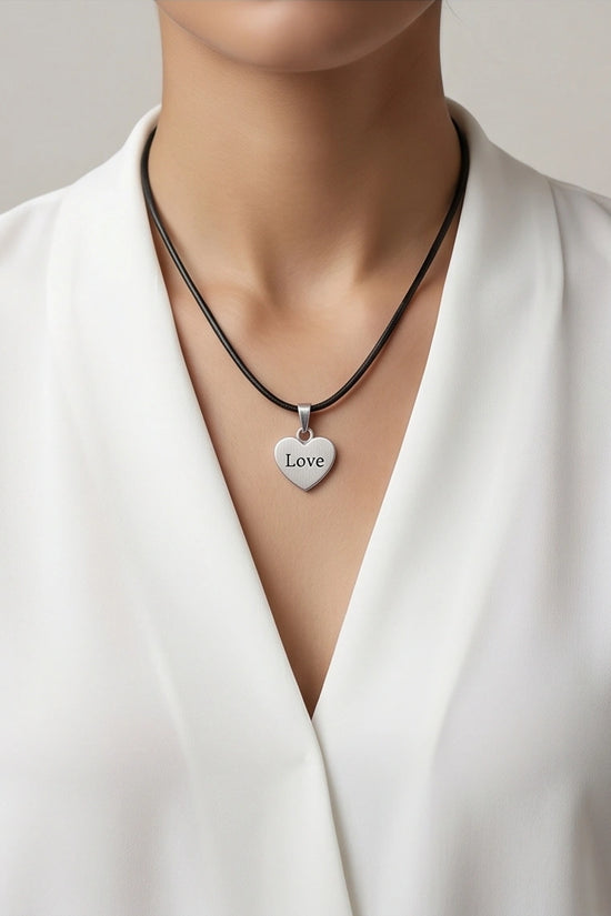 Silver Engraved Love Heart Necklace