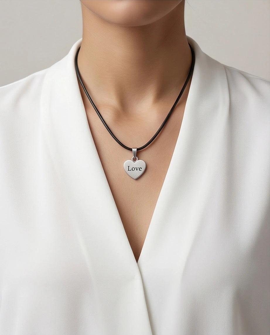 Silver Engraved Love Heart Necklace