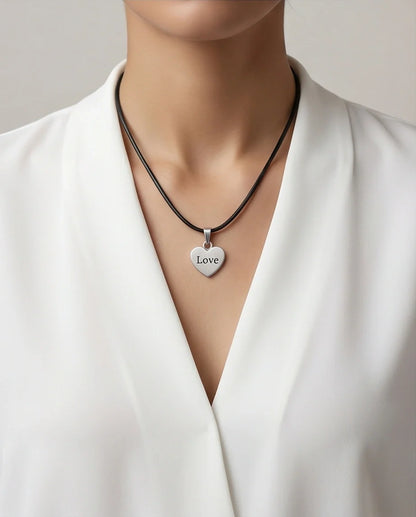 Silver Engraved Love Heart Necklace