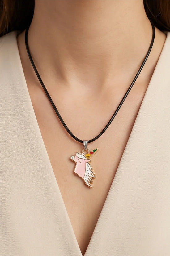 Magical Pink Unicorn Enamel Pendant Necklace