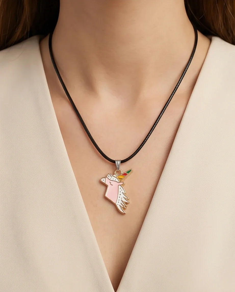 Magical Pink Unicorn Enamel Pendant Necklace