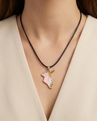 Magical Pink Unicorn Enamel Pendant Necklace