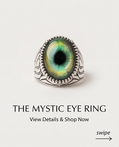 Emerald-Yellow Cat-Eye Cabochon Ornate Scrollwork Silver Ring