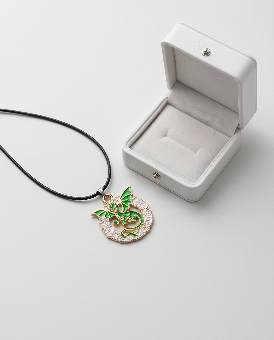 Green Dragon Medallion Cord Necklace