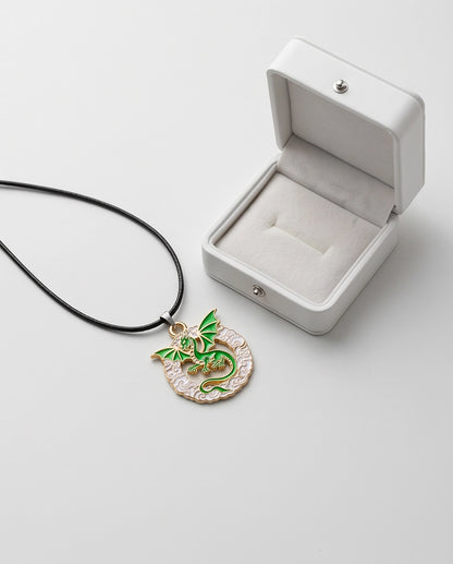 Green Dragon Medallion Cord Necklace