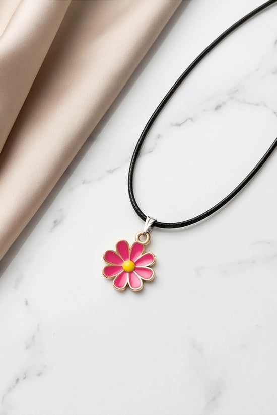 Gold and Hot Pink Daisy Necklace