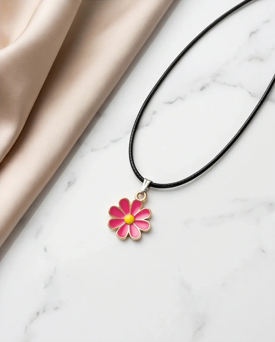 Gold and Hot Pink Daisy Necklace