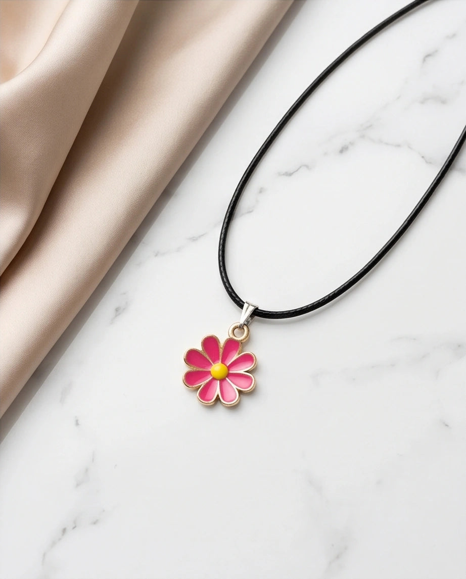 Gold and Hot Pink Daisy Necklace