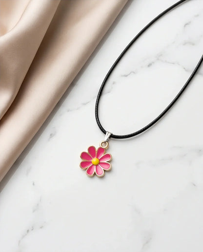 Gold and Hot Pink Daisy Necklace