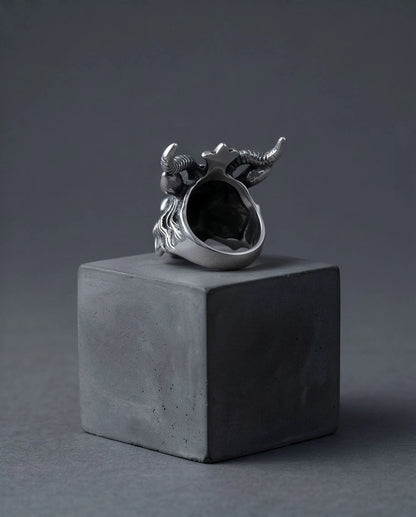 Red-Eyed Sculpted Baphomet Ram Ring