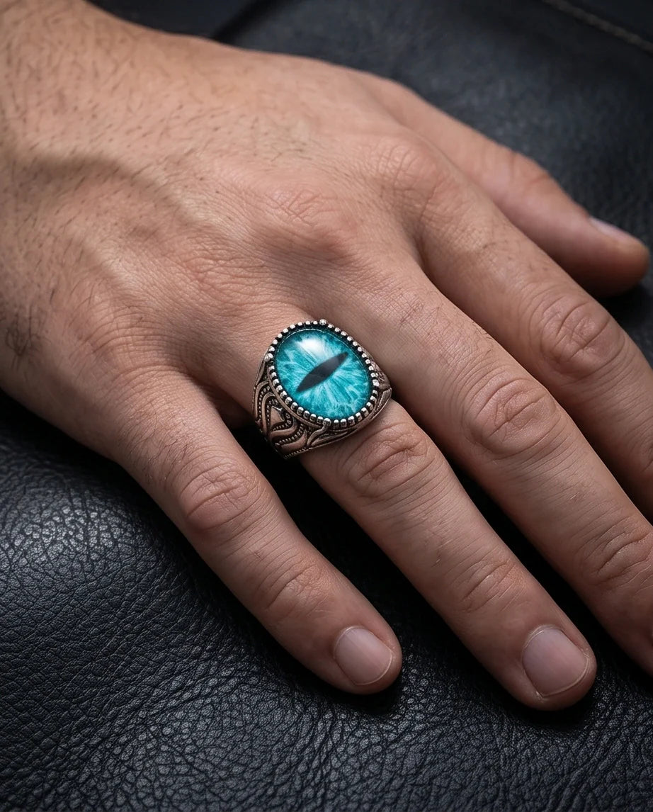 Vintage Sterling Silver Turquoise Dragon's Eye Statement Ring