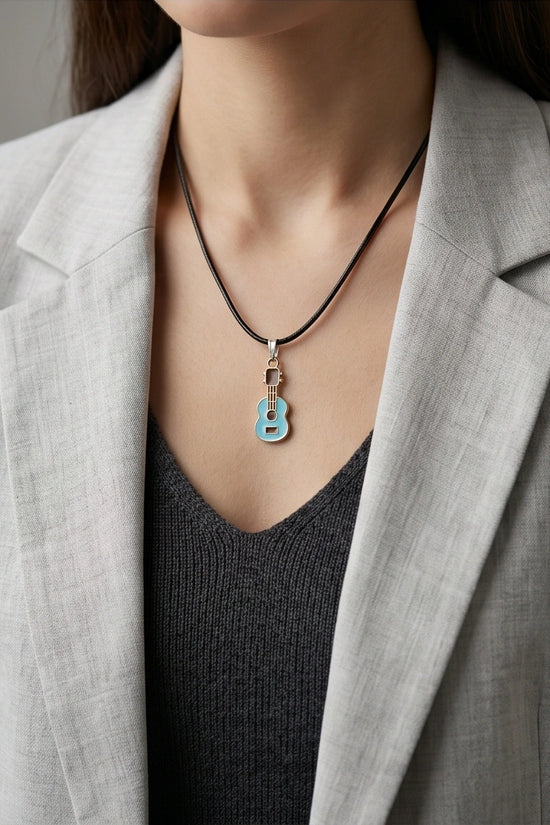 Gold and Light Blue Acoustic Guitar Necklace