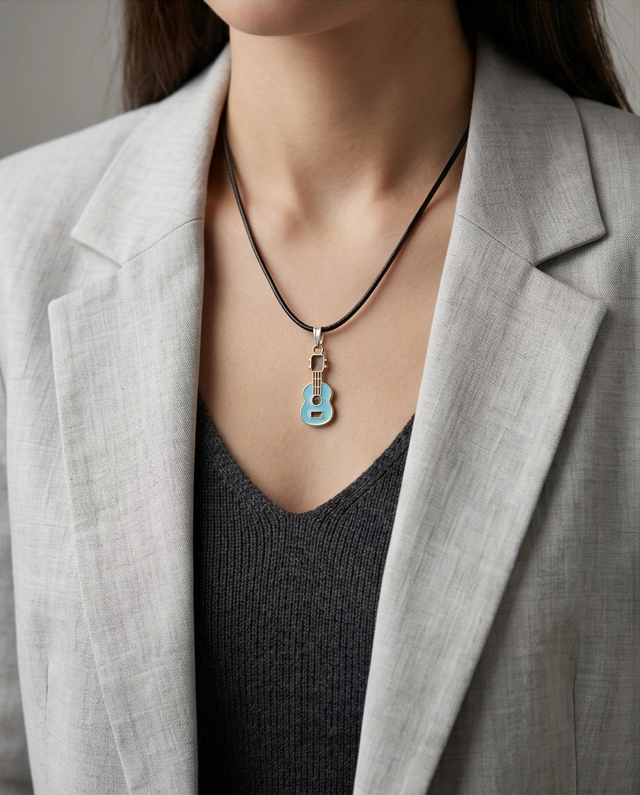 Gold and Light Blue Acoustic Guitar Necklace
