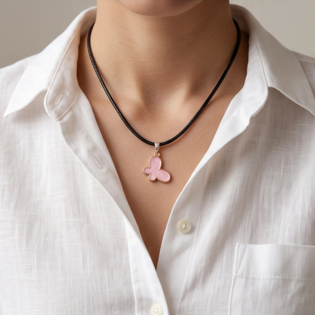 Soft Pink Butterfly Cord Necklace