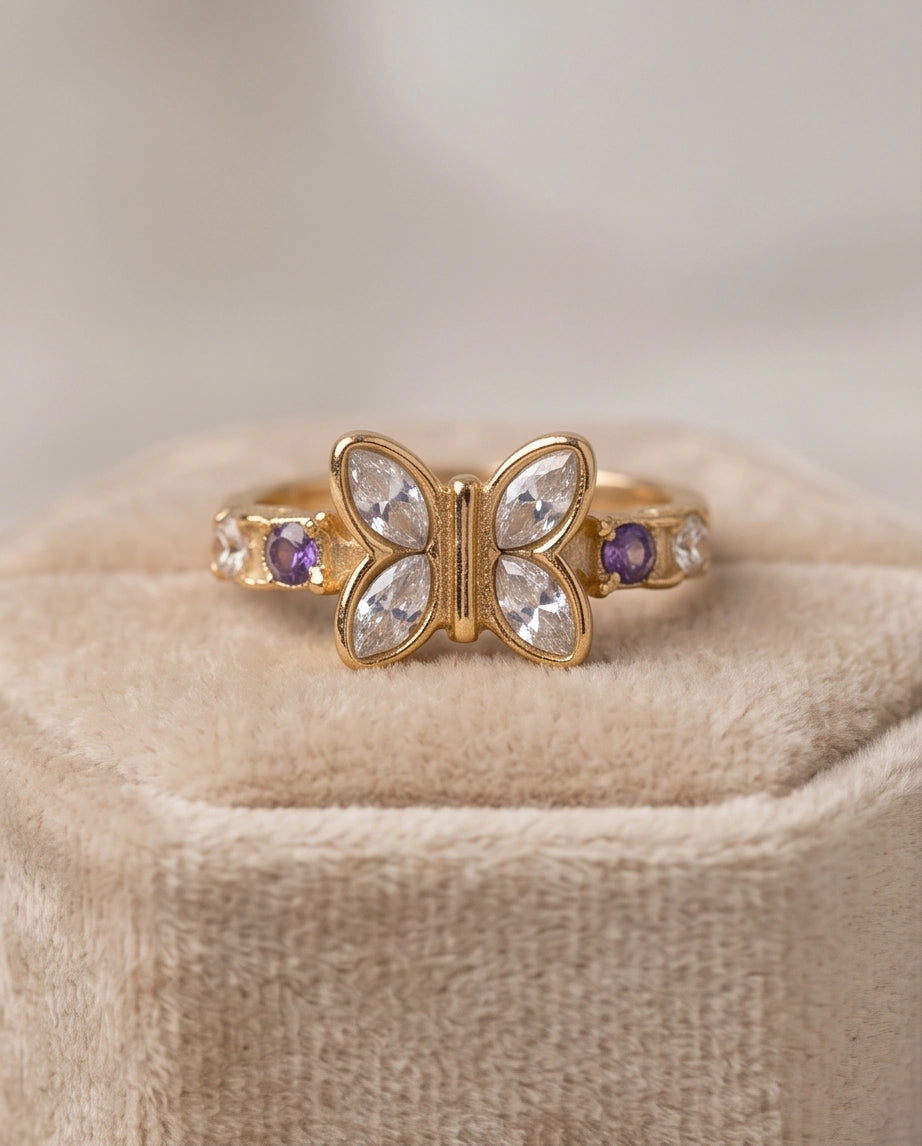 Gold Butterfly Gemstone Band Ring