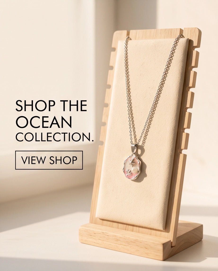Silver Pink Seashell Starfish Pearl Enamel Medallion Chain Necklace