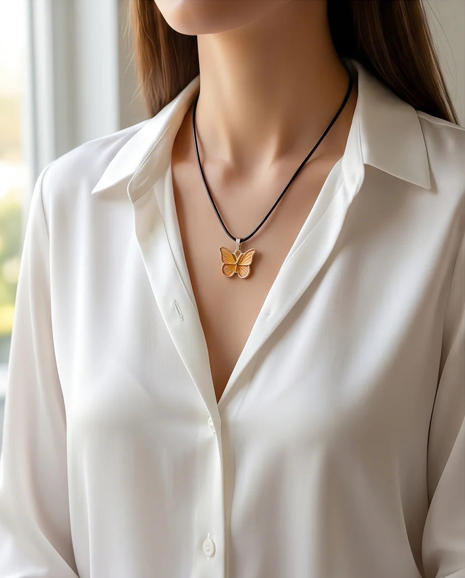 Gold & Amber Butterfly Pendant Necklace