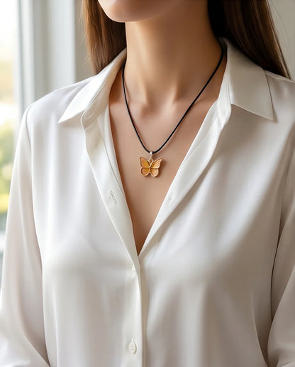 Gold & Amber Butterfly Pendant Necklace