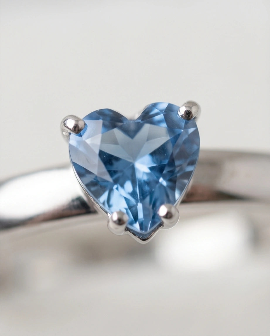 Sterling Silver Heart-Cut Blue Topaz Solitaire Ring