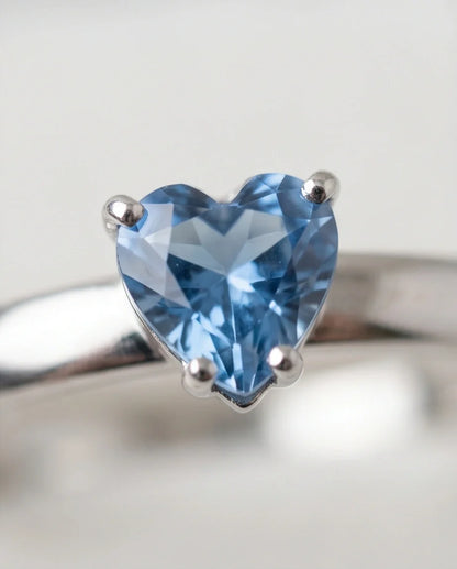 Sterling Silver Heart-Cut Blue Topaz Solitaire Ring