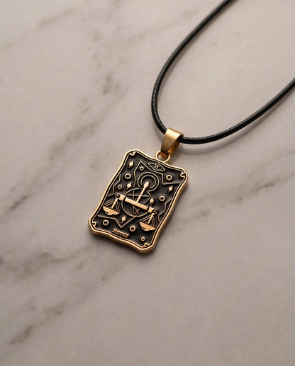 Gold "Justice" Tarot Card Pendant Necklace