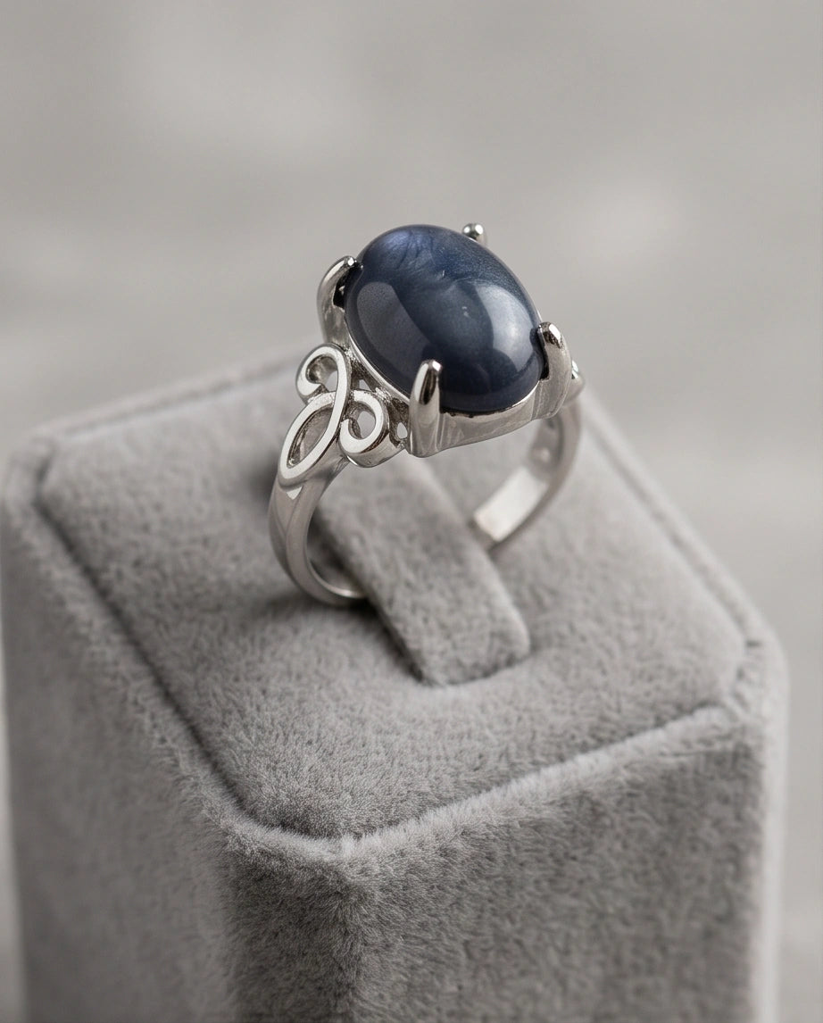 Silver Sapphire Filigree Ring