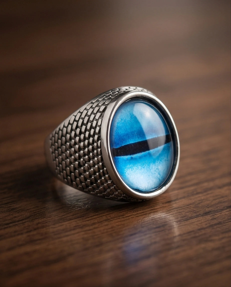 Vintage Sterling Silver Aqua Serpent's Eye Ring