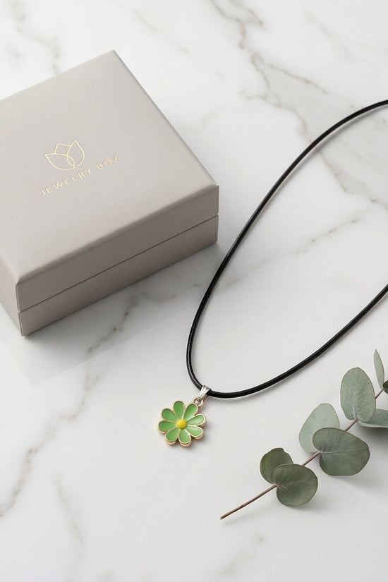 Gold and Light Green Daisy Necklace
