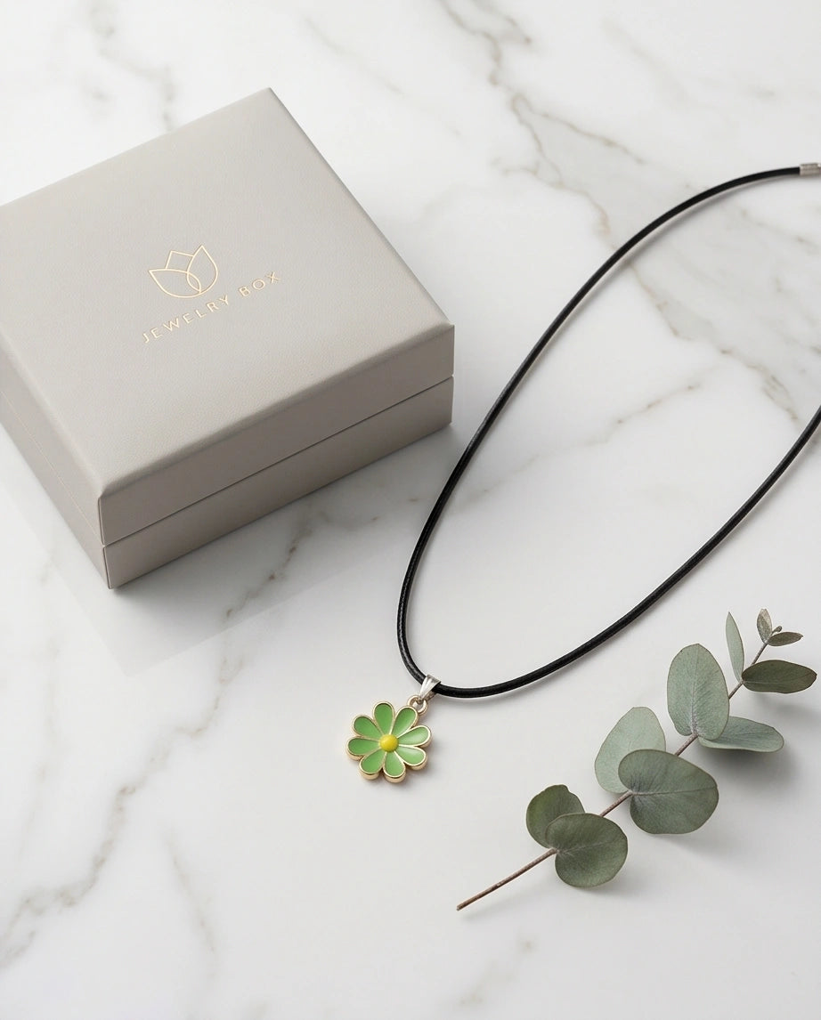 Gold and Light Green Daisy Necklace