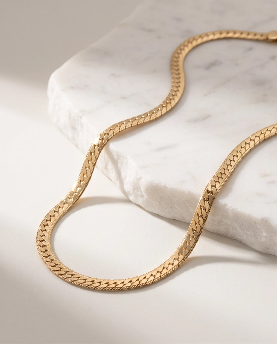 Textured Gold Cuban Link Chain Necklace