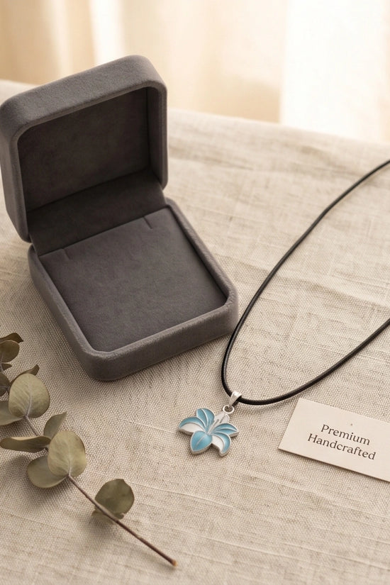 Serene Blue and White Lily Enamel Pendant Necklace