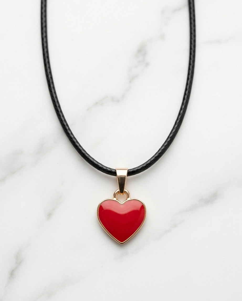 Gold and Red Classic Heart Necklace