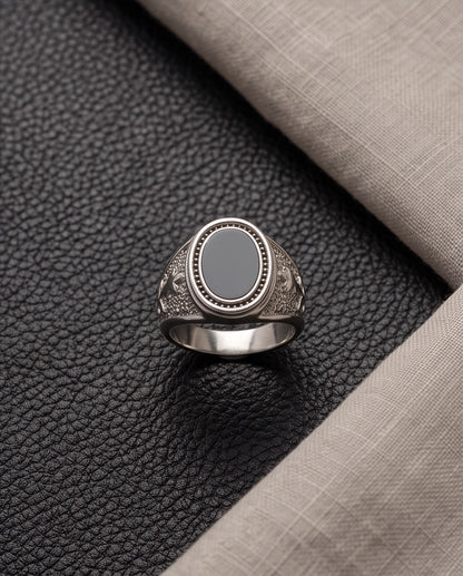 Celestial Oval Cabochon Starry-Night Stippled Silver Ring