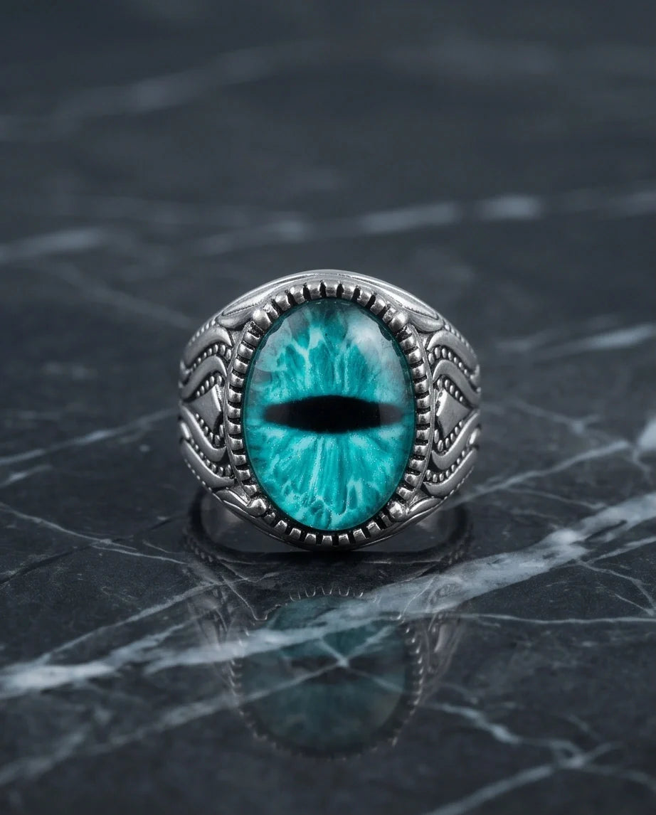 Vintage Sterling Silver Turquoise Dragon's Eye Statement Ring