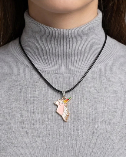 Magical Pink Unicorn Enamel Pendant Necklace
