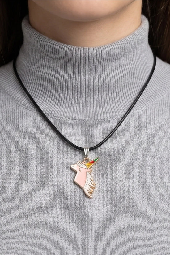 Magical Pink Unicorn Enamel Pendant Necklace