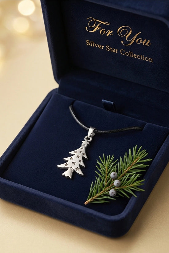 The Starry Pine: Minimalist Matte Silver Christmas Tree Pendant Necklace