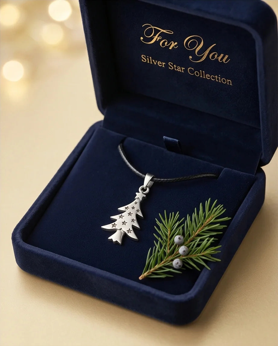The Starry Pine: Minimalist Matte Silver Christmas Tree Pendant Necklace