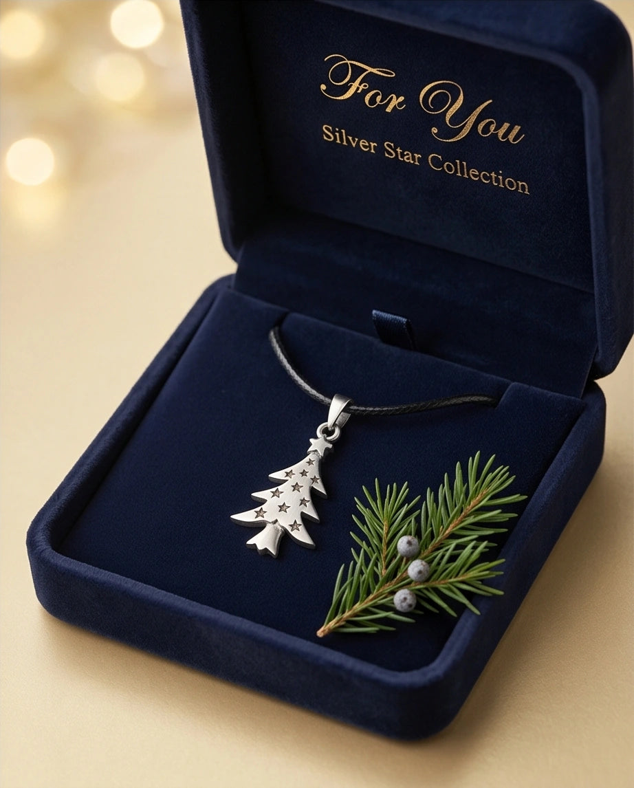 The Starry Pine: Minimalist Matte Silver Christmas Tree Pendant Necklace