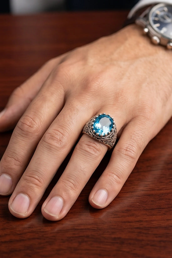 Imperial Aquamarine Sea-Lord Silver Ring