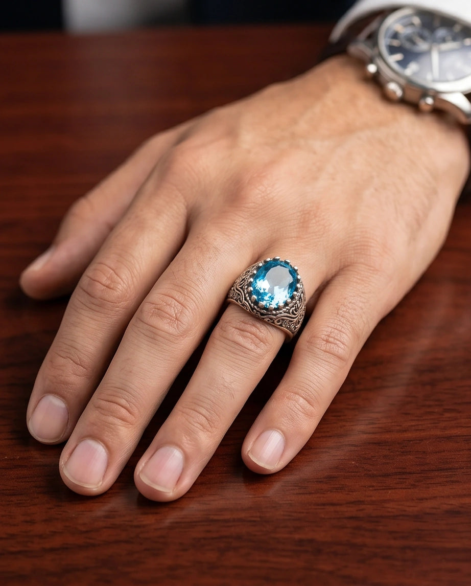 Imperial Aquamarine Sea-Lord Silver Ring