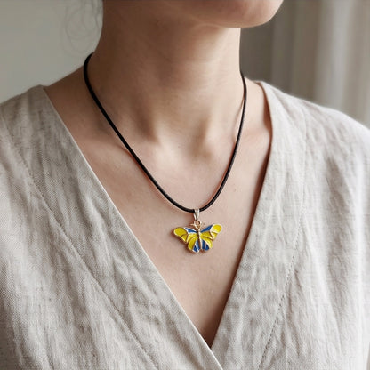 Blue & Yellow Butterfly Cord Necklace