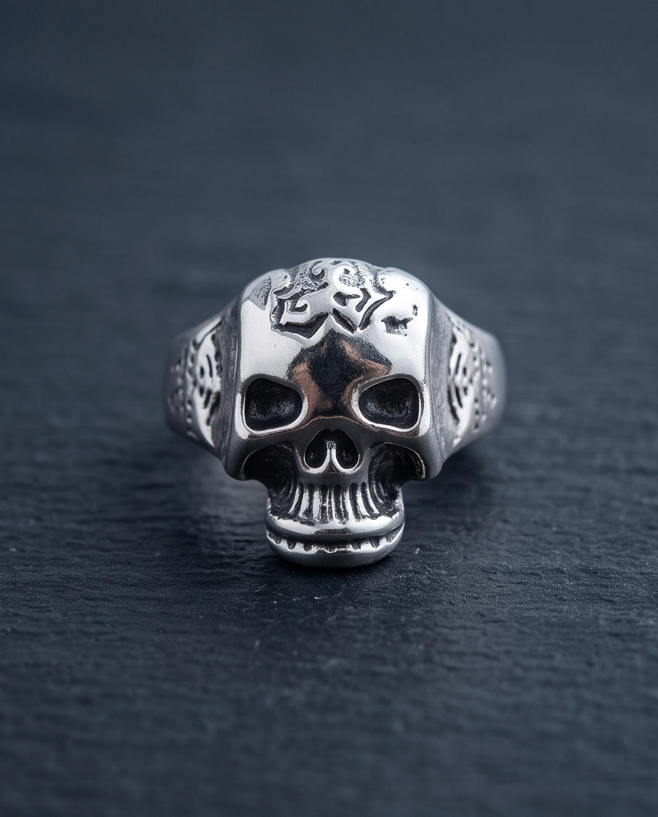 Engraved Sculpted Skull Ring