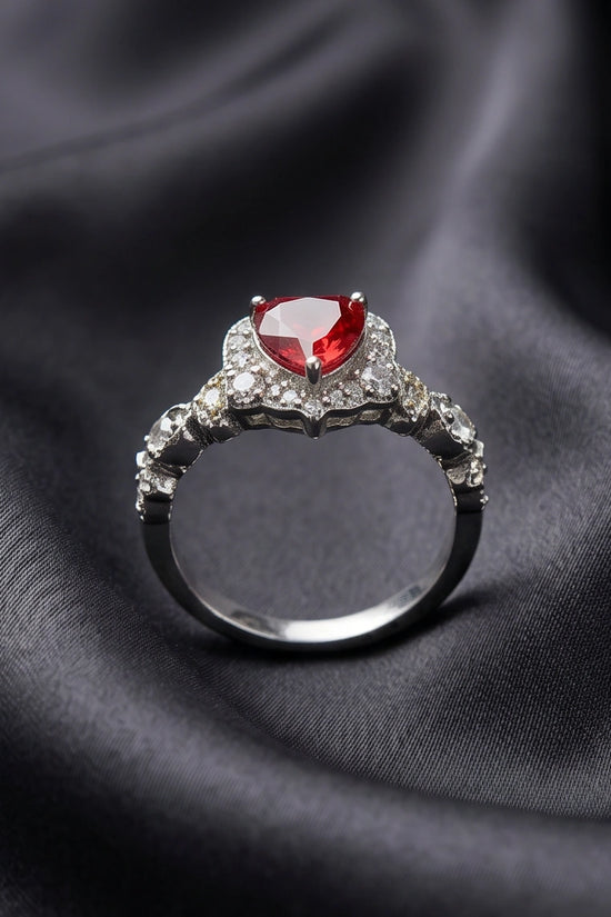 Vintage Heart Ruby & Diamond Accent Ring
